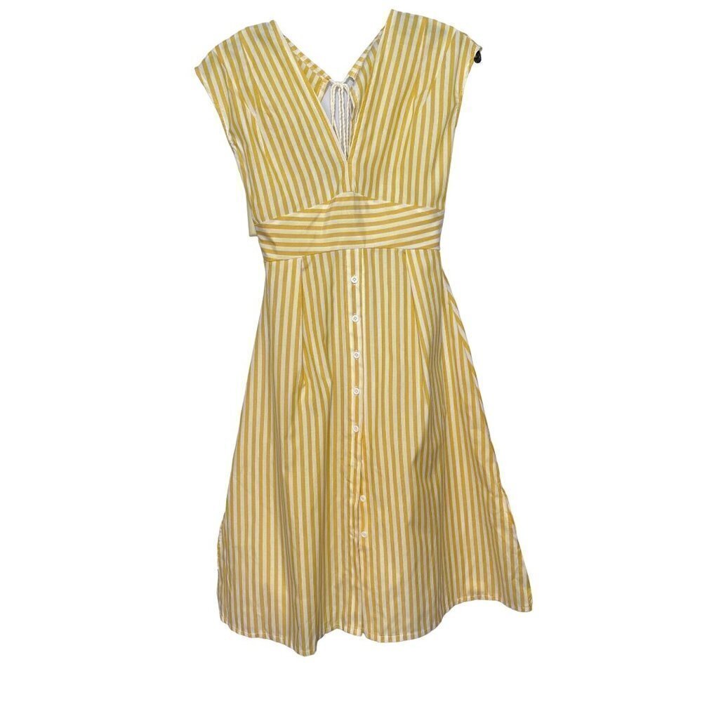 Zaful V Neck Yellow and White Striped Dress Size Small